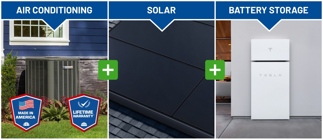 All in one trio: High producing Solar panel, Efficient A/C system, Battery Storage